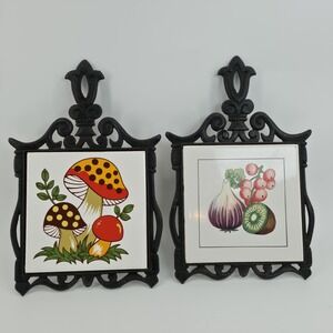 Merry Mushroom Trivet & Fruit Trivet Pot Holder-Tile & Cast Iron-Sears Roebuck